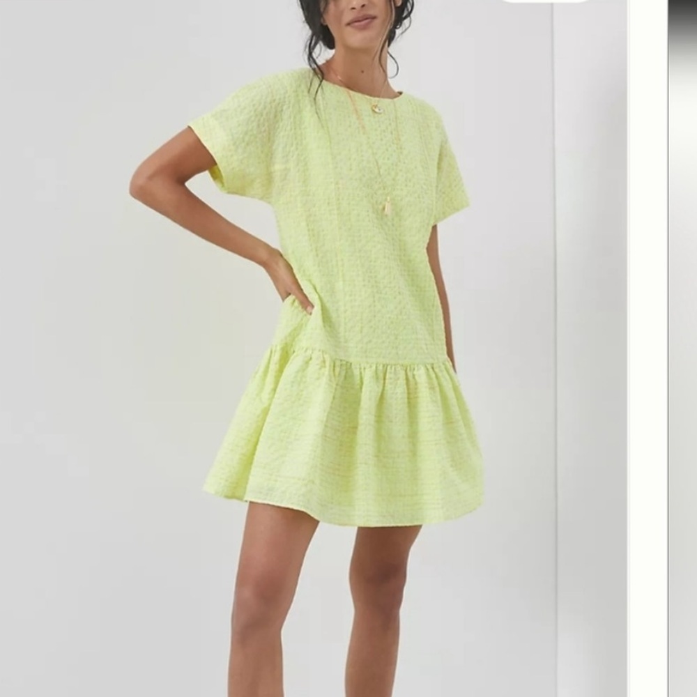 Anthropologie Lime Green Mini Drop-Waist Dress